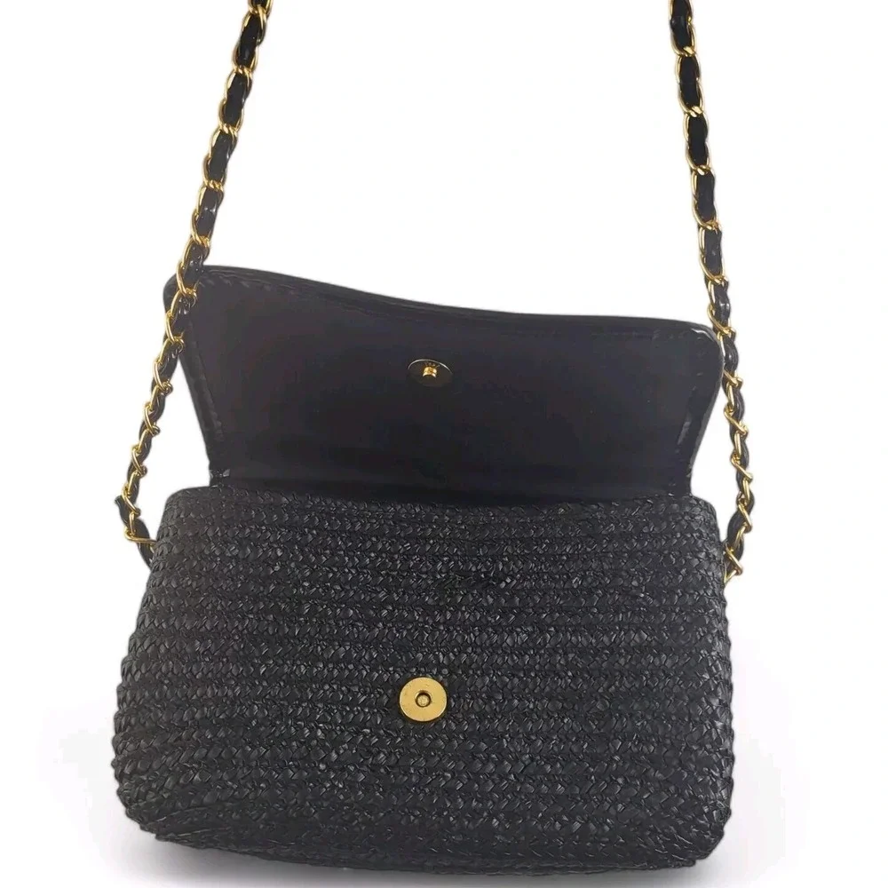 Deena &‎ Ozzy Wheat Straw Paille De Ble Shoulder Bag Golden Chain Woven - Picture 7 of 16